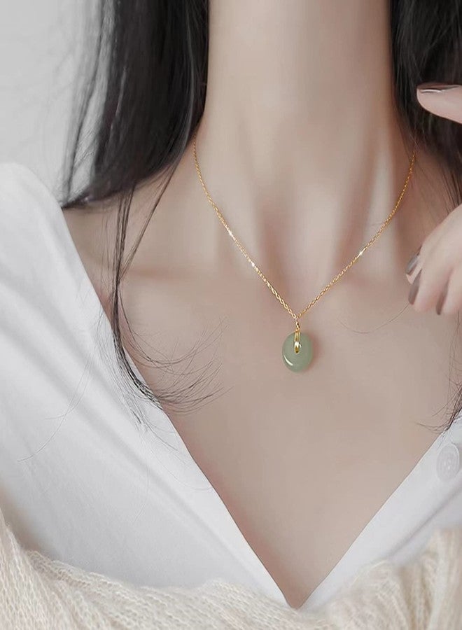 GACEMIU Jade Necklace 925 Sterling Silver 14K Gold Plated Pendant Necklaces for Women Natural Green Hetian Jade Necklace Jewelry Gift for Women - Image 4